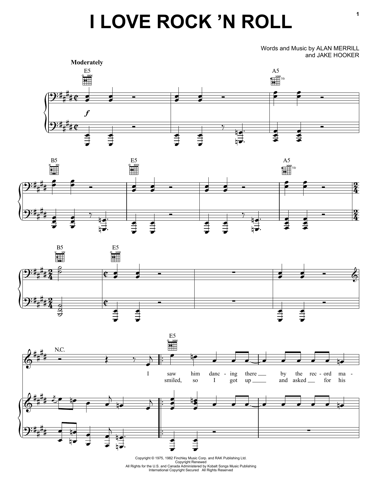 Joan Jett & The Blackhearts I Love Rock 'N Roll Sheet Music