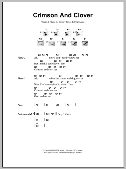 Joan Jett Crimson And Clover Sheet Music