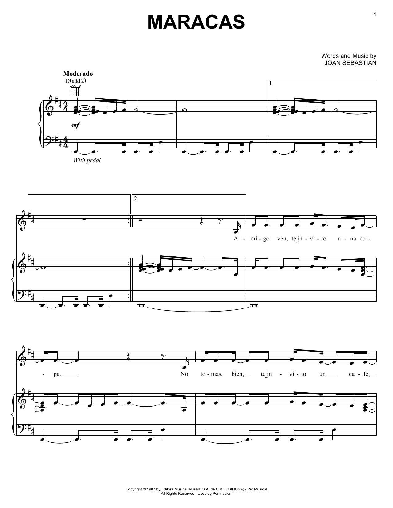 Joan Sebastian Maracas Sheet Music