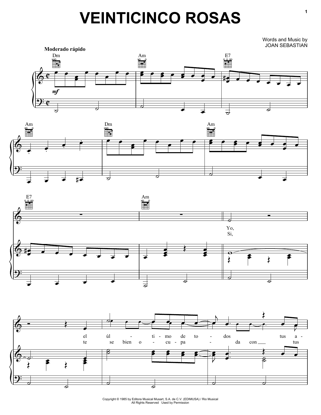 Joan Sebastian Veinticinco Rosas Sheet Music