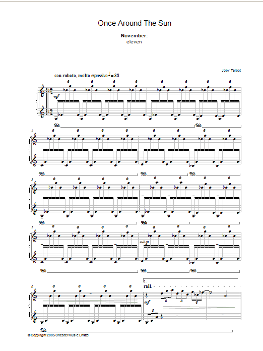Joby Talbot November (from Once Around The Sun) Sheet Music