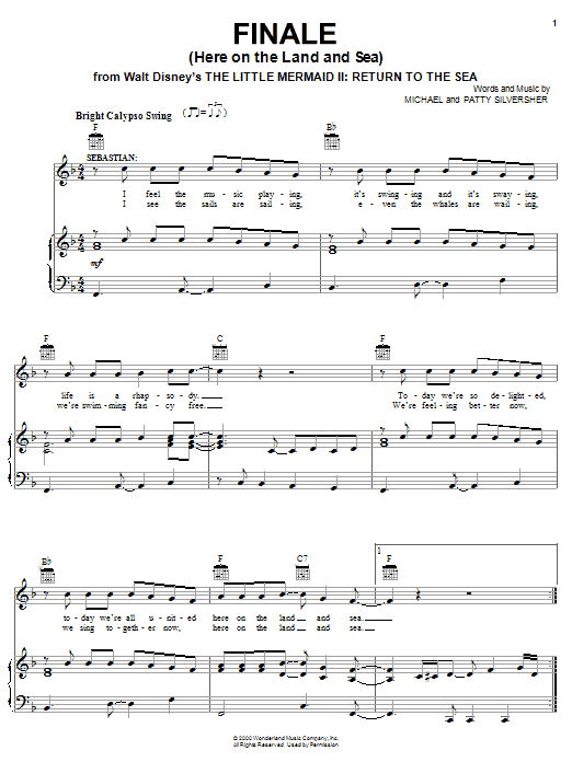 Jodi Benson Finale (Here On The Land And Sea) Sheet Music