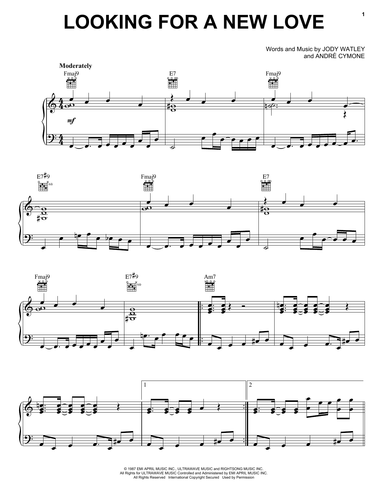 Jody Watley Looking For A New Love Sheet Music