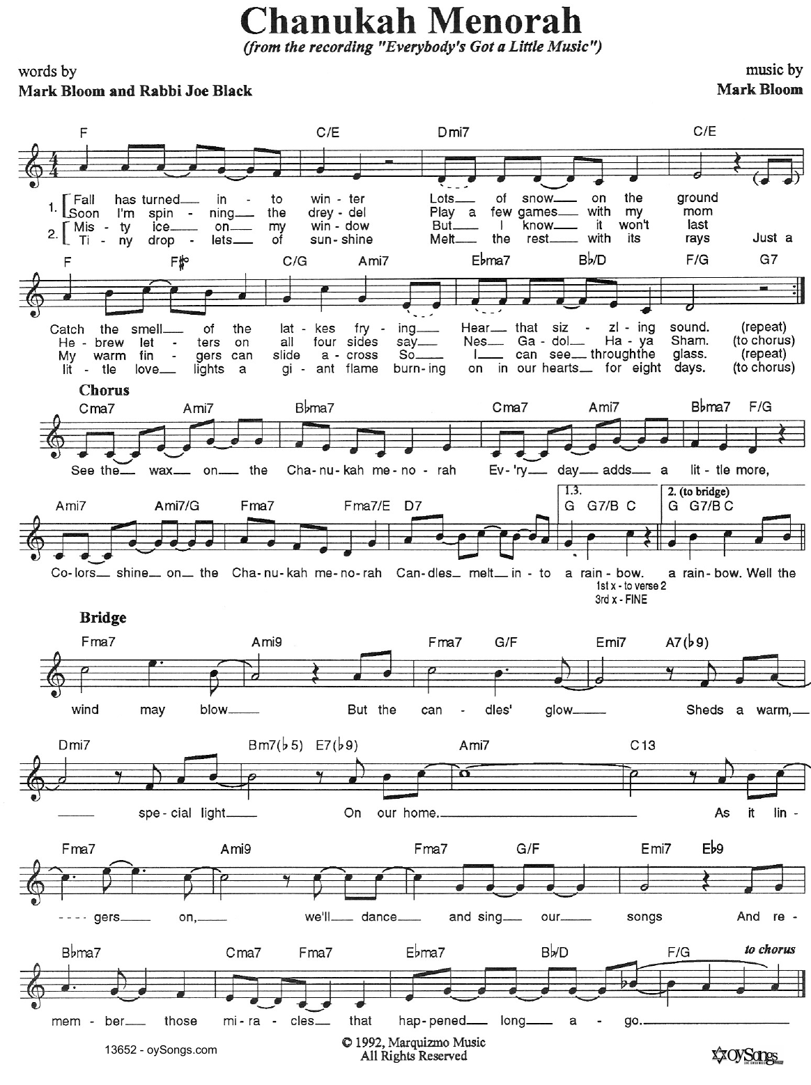 Joe Black Chanukah Menorah Sheet Music