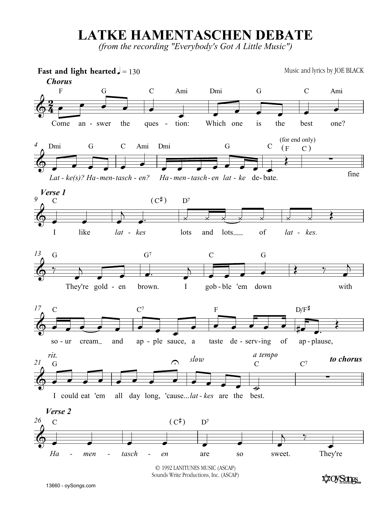 Joe Black Latke Hamentaschen Debate Sheet Music