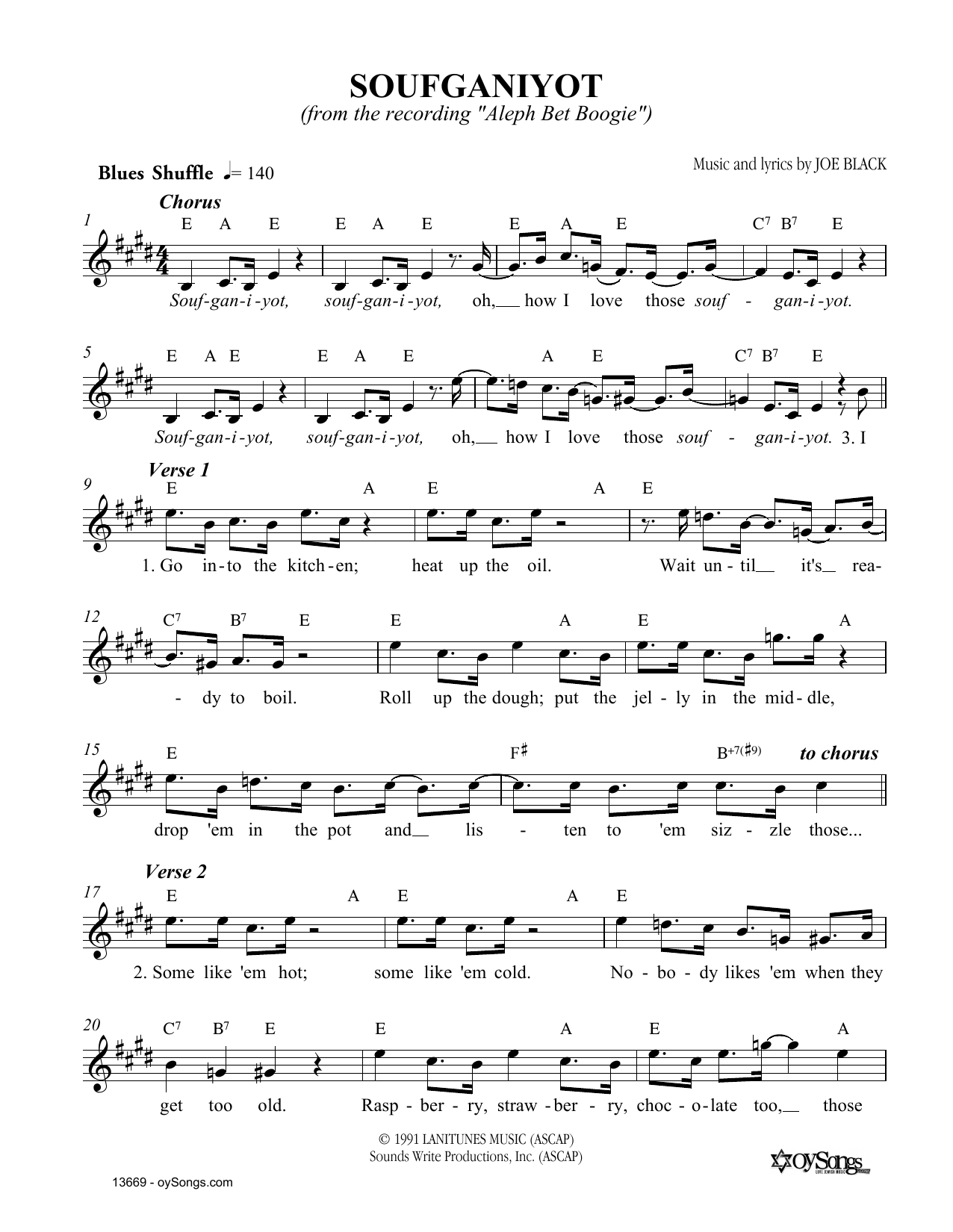 Joe Black Soufganiyot Sheet Music