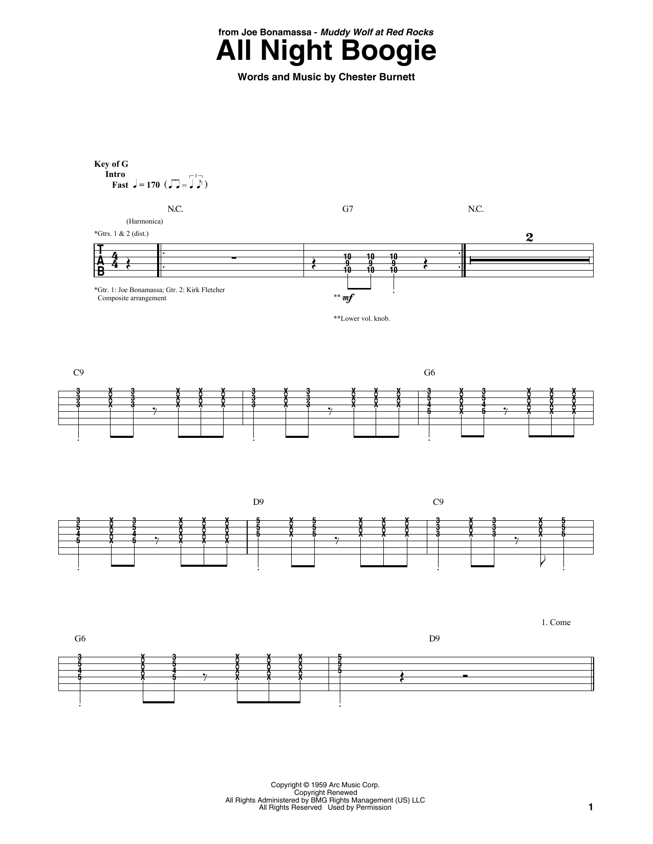 Joe Bonamassa All Night Boogie Sheet Music