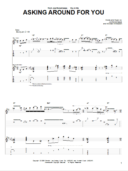 Joe Bonamassa Asking Around For You Sheet Music