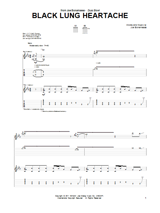 Joe Bonamassa Black Lung Heartache Sheet Music