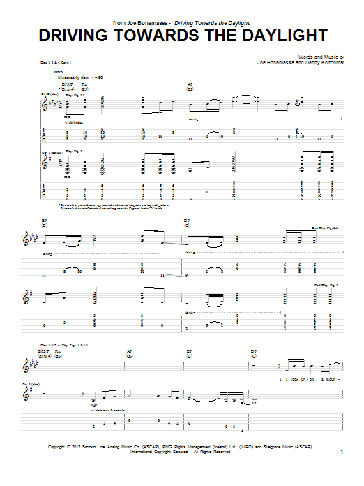 Joe Bonamassa Driving Towards The Daylight Sheet Music