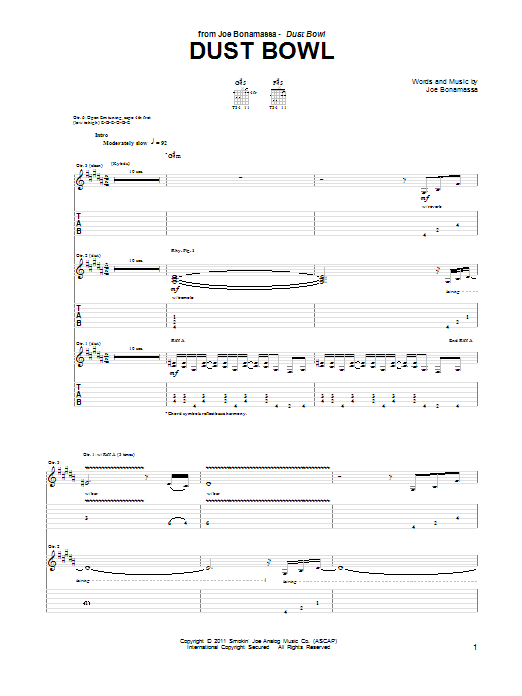 Joe Bonamassa Dust Bowl Sheet Music