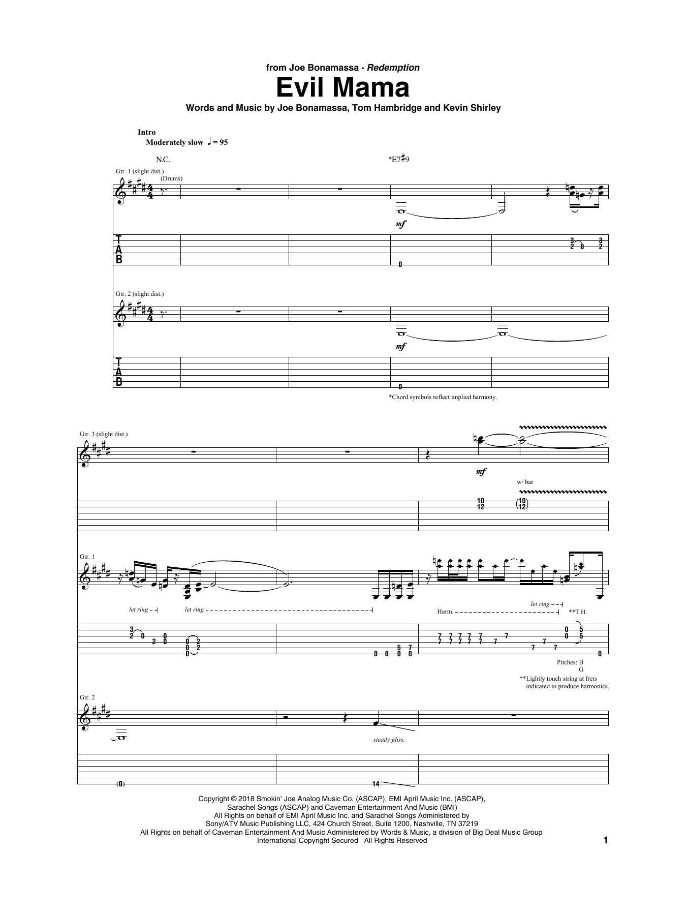 Joe Bonamassa Evil Mama Sheet Music