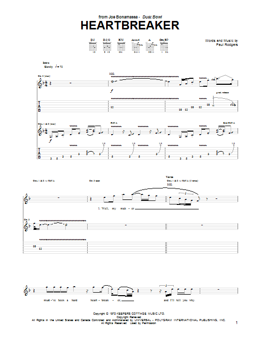 Joe Bonamassa Heartbreaker Sheet Music