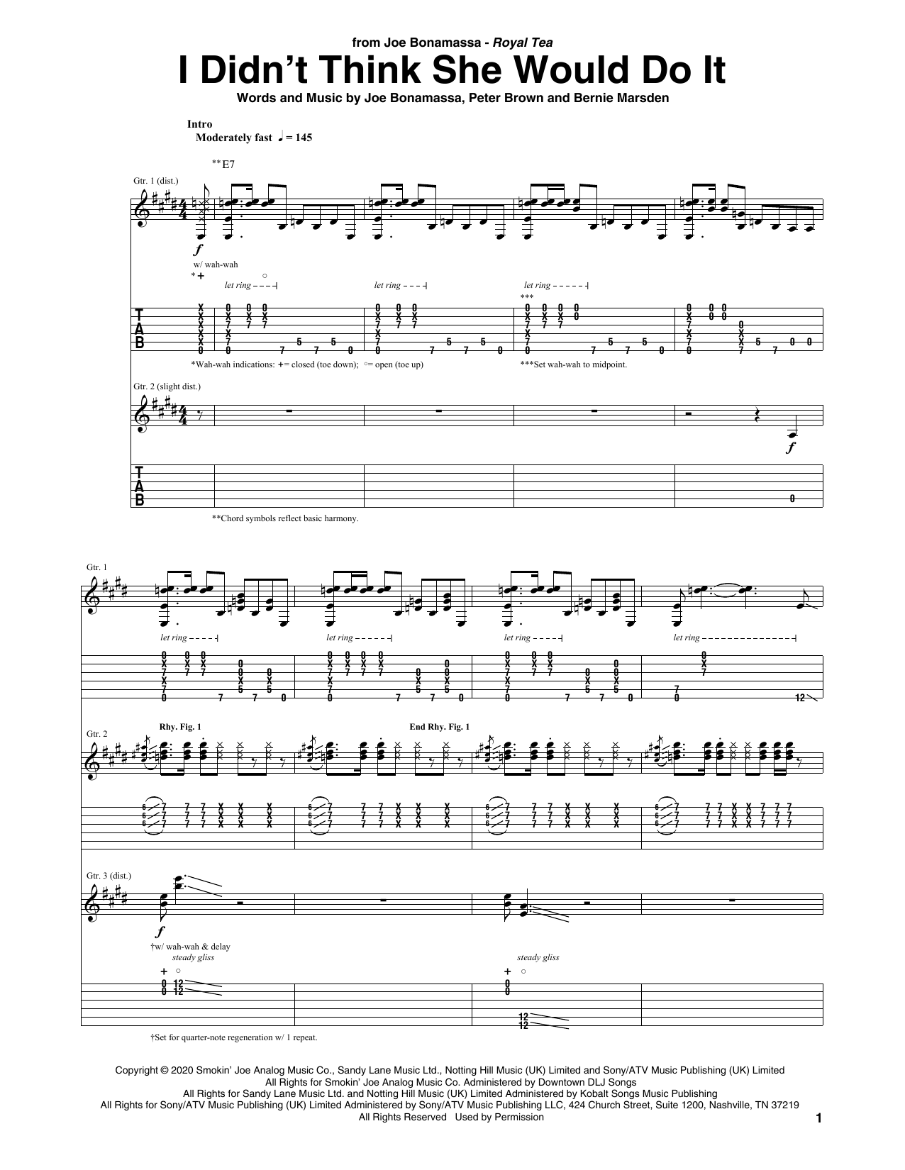 Joe Bonamassa I Didn't Think She Would Do It Sheet Music