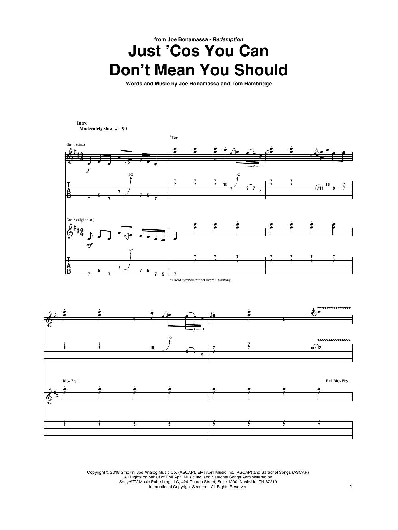 Joe Bonamassa Just 'Cos You Can Don't Mean You Should Sheet Music