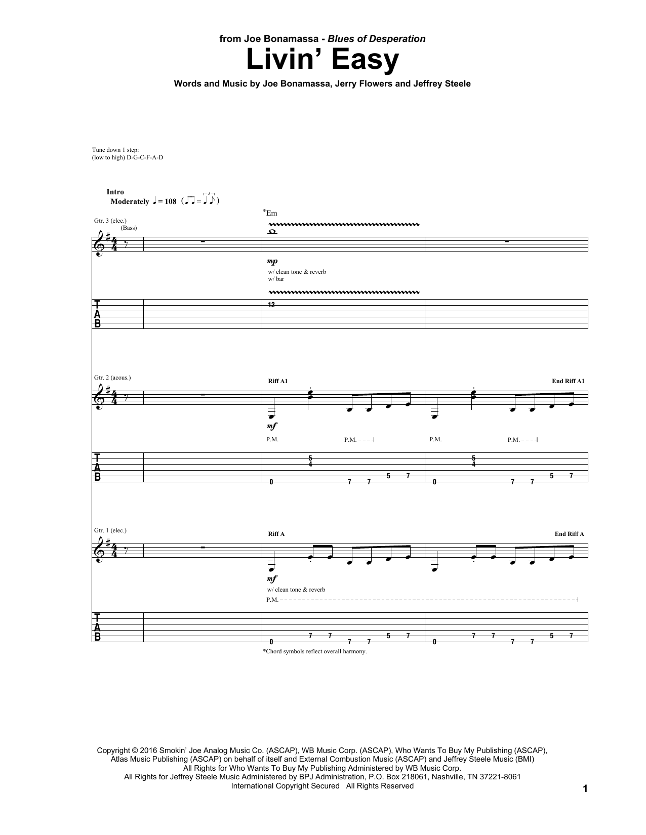 Joe Bonamassa Livin' Easy Sheet Music