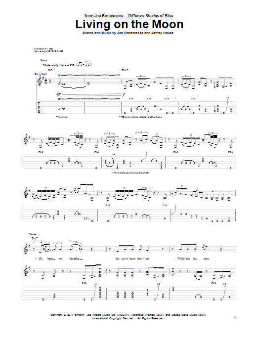 Joe Bonamassa Living On The Moon Sheet Music