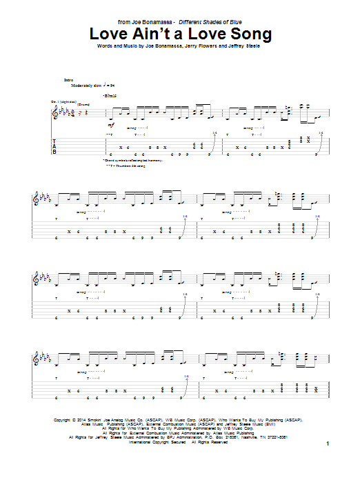 Joe Bonamassa Love Ain't A Love Song Sheet Music