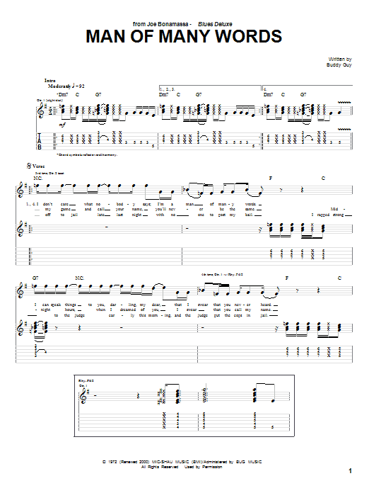 Joe Bonamassa Man Of Many Words Sheet Music