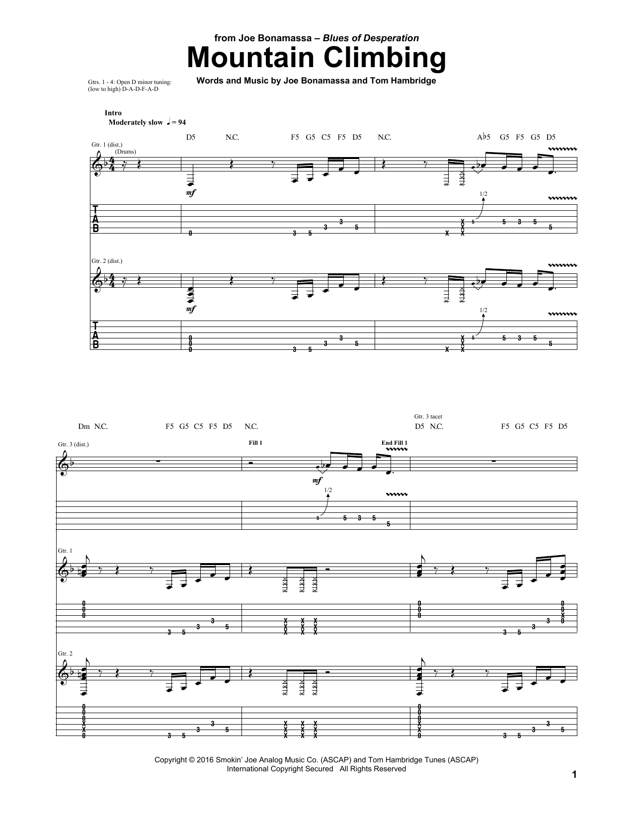 Joe Bonamassa Mountain Climbing Sheet Music