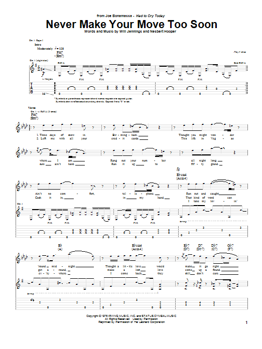 Joe Bonamassa Never Make Your Move Too Soon Sheet Music