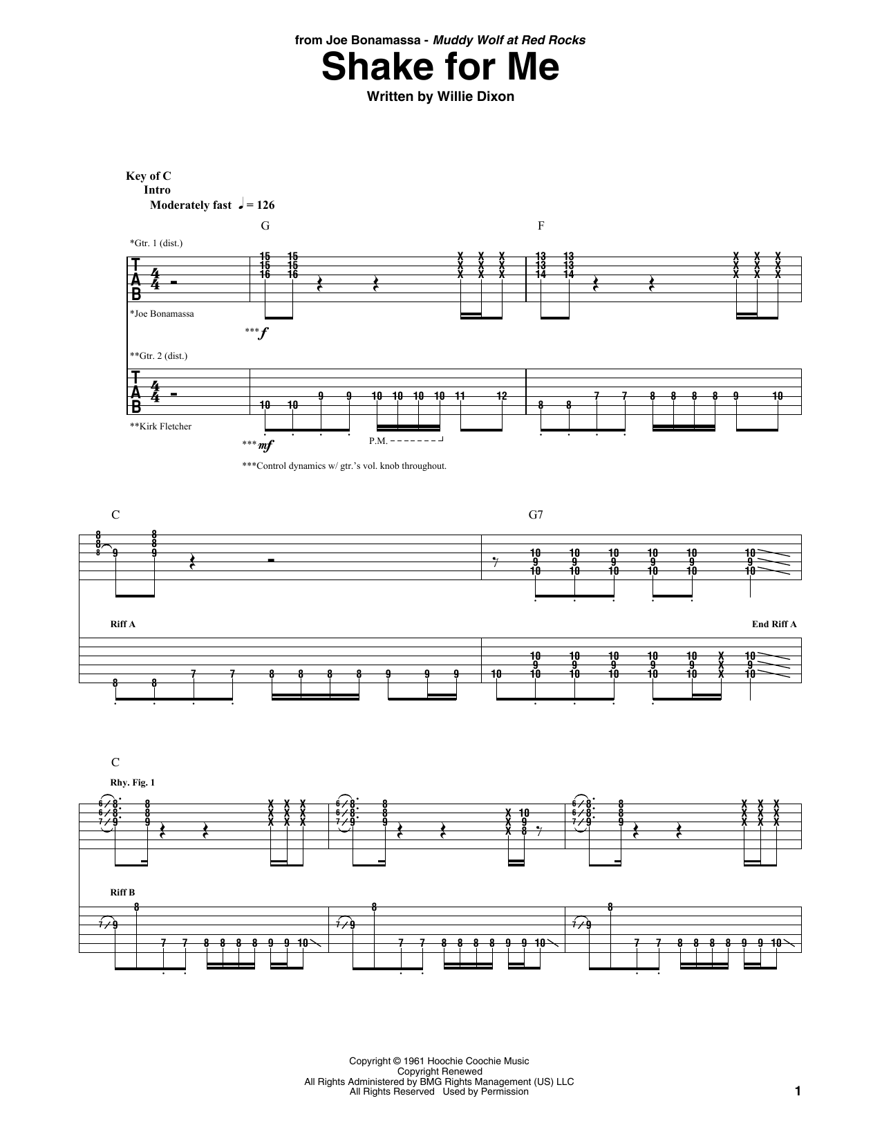 Joe Bonamassa Shake For Me Sheet Music