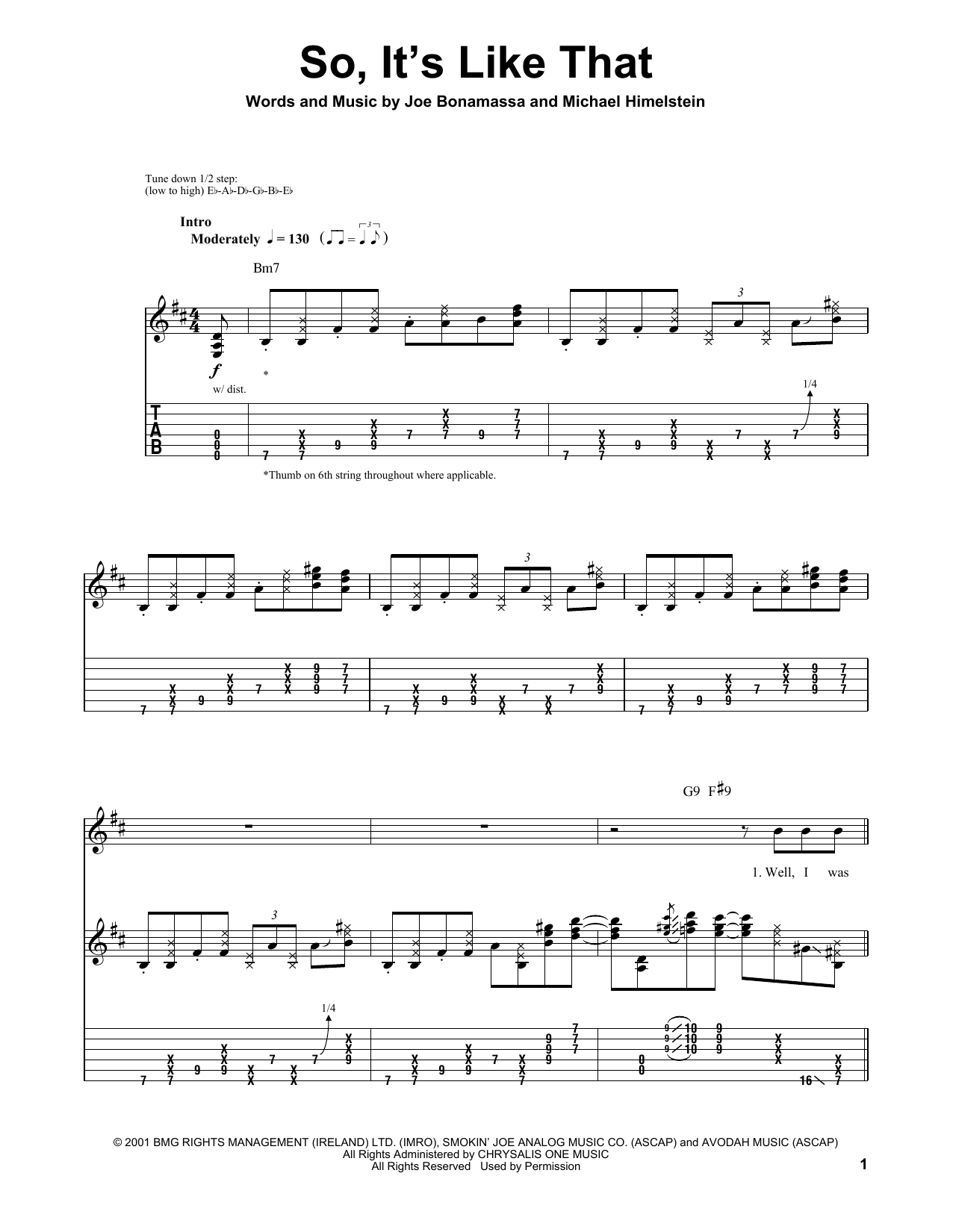 Joe Bonamassa So, It's Like That Sheet Music