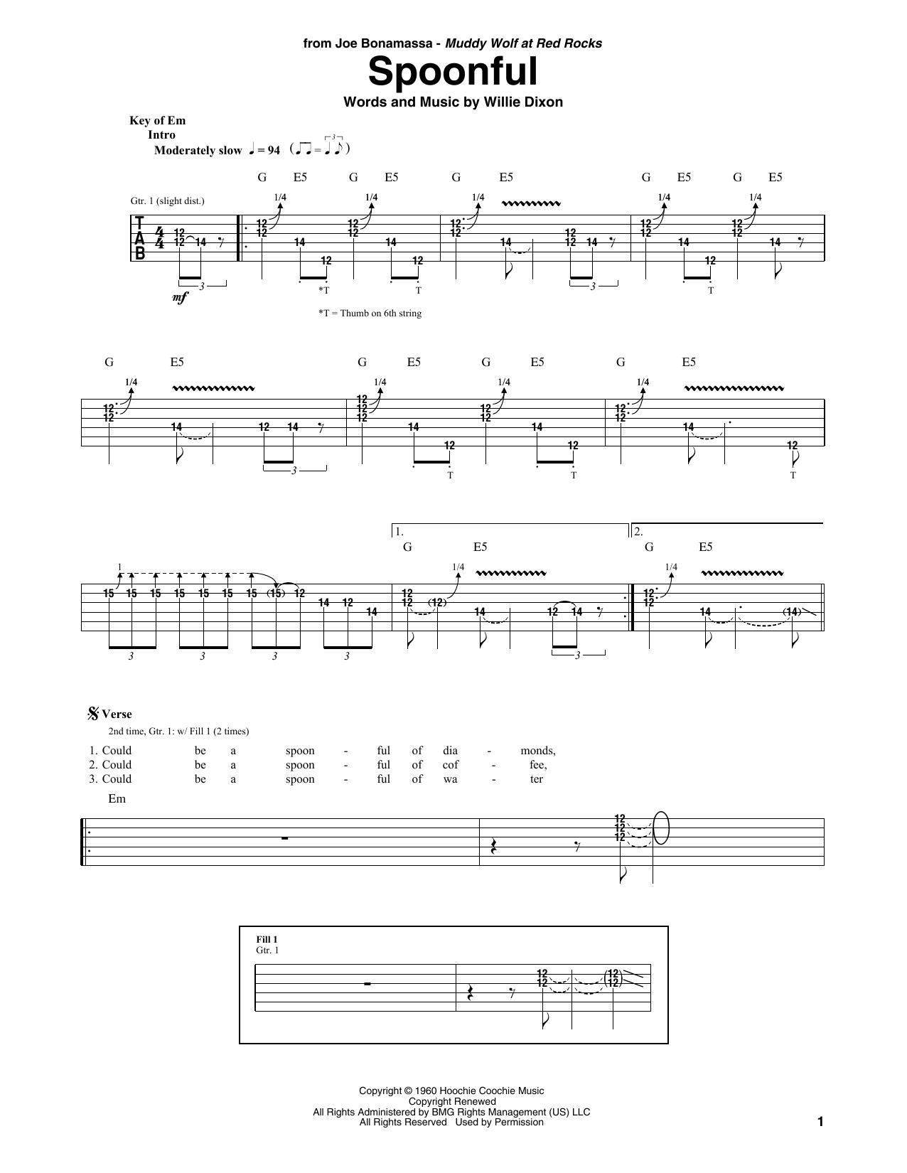 Joe Bonamassa Spoonful Sheet Music