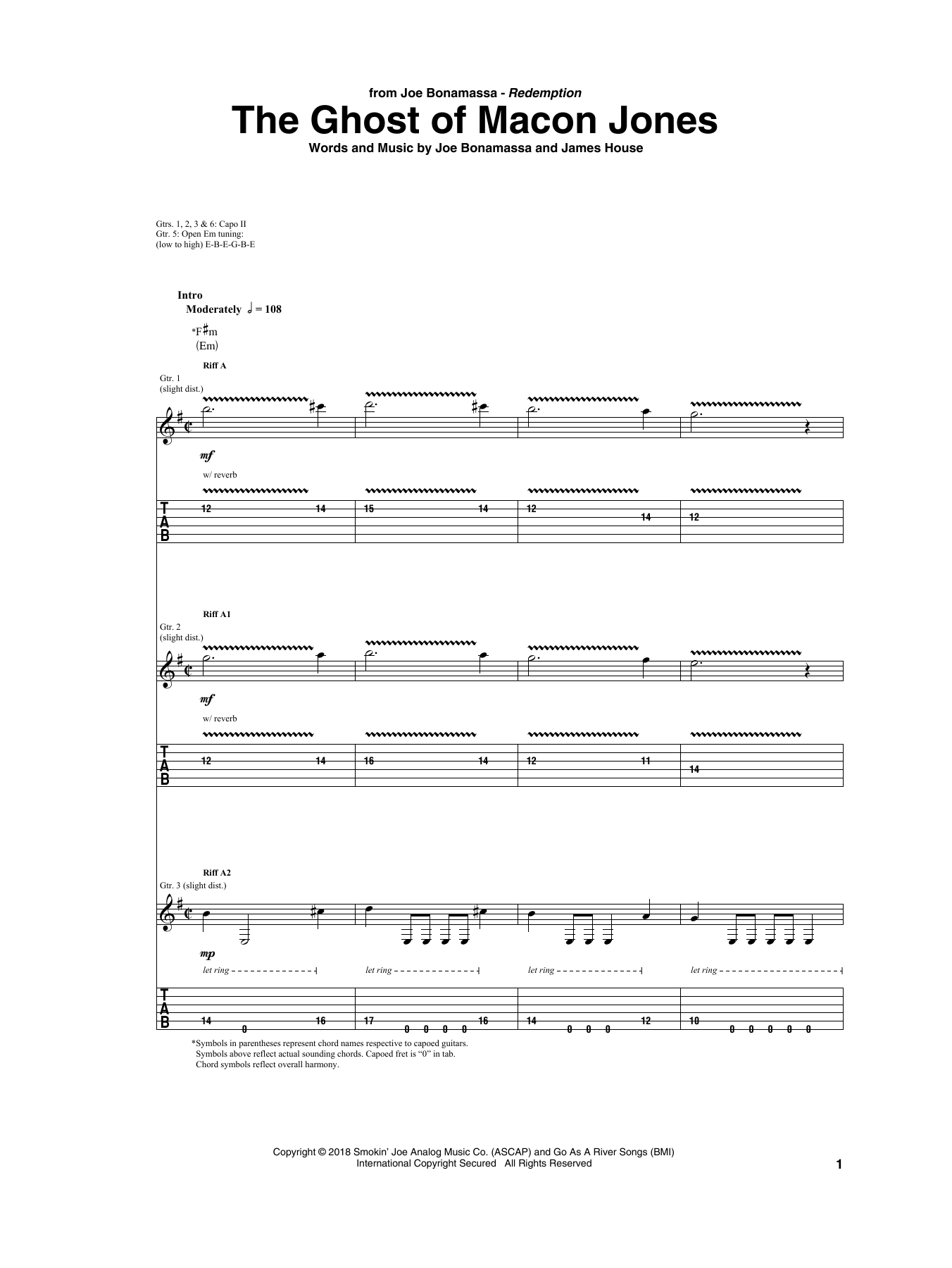 Joe Bonamassa The Ghost Of Macon Jones Sheet Music