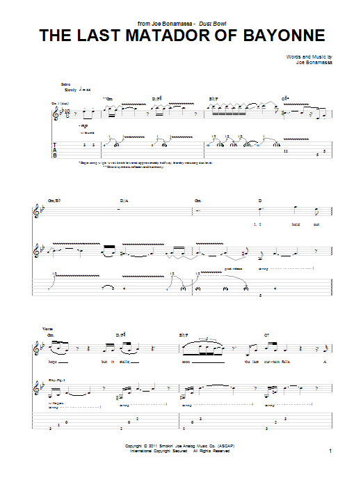 Joe Bonamassa The Last Matador Of Bayonne Sheet Music