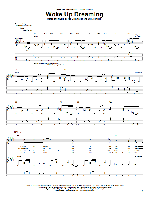 Joe Bonamassa Woke Up Dreaming Sheet Music