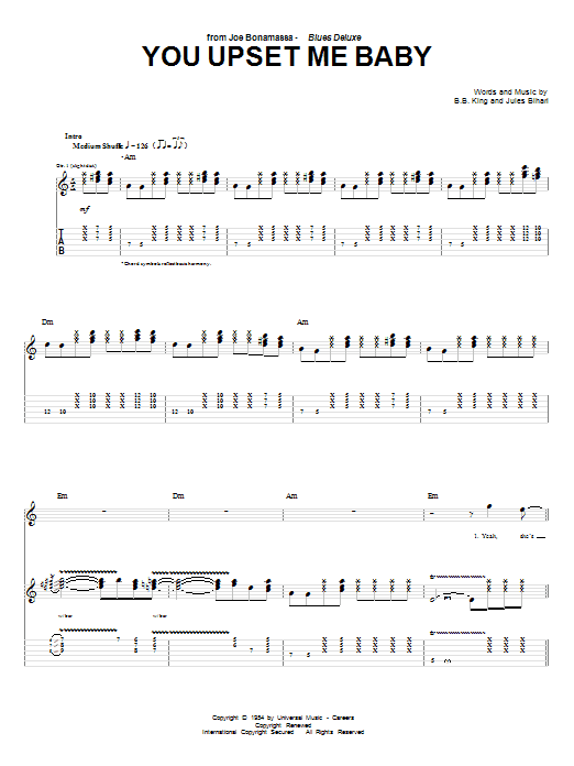 Joe Bonamassa You Upset Me Baby Sheet Music