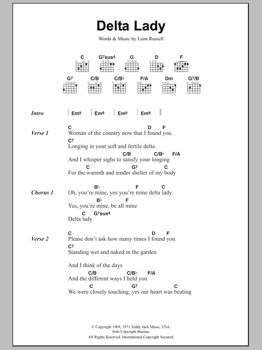 Joe Cocker Delta Lady Sheet Music
