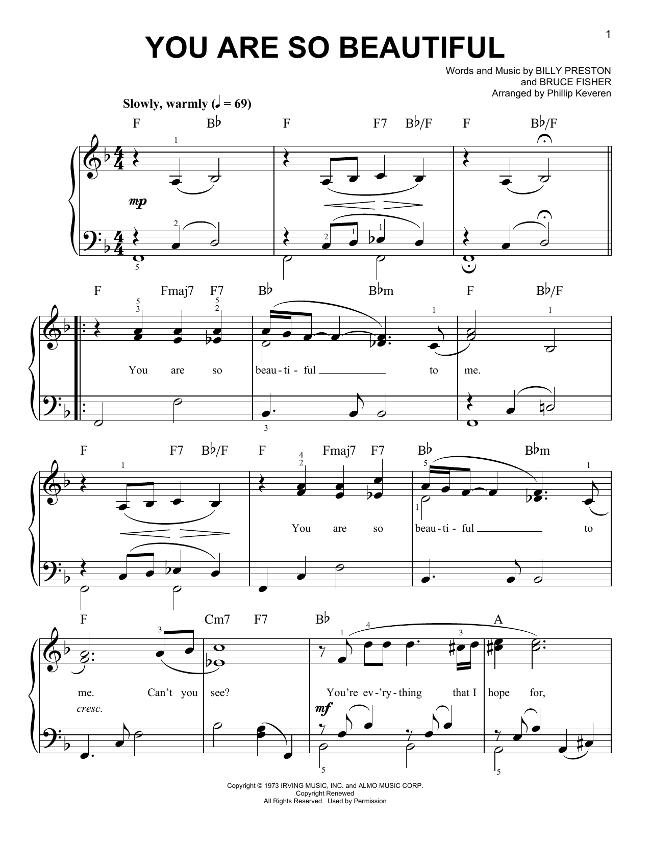 Joe Cocker You Are So Beautiful (arr. Phillip Keveren) Sheet Music
