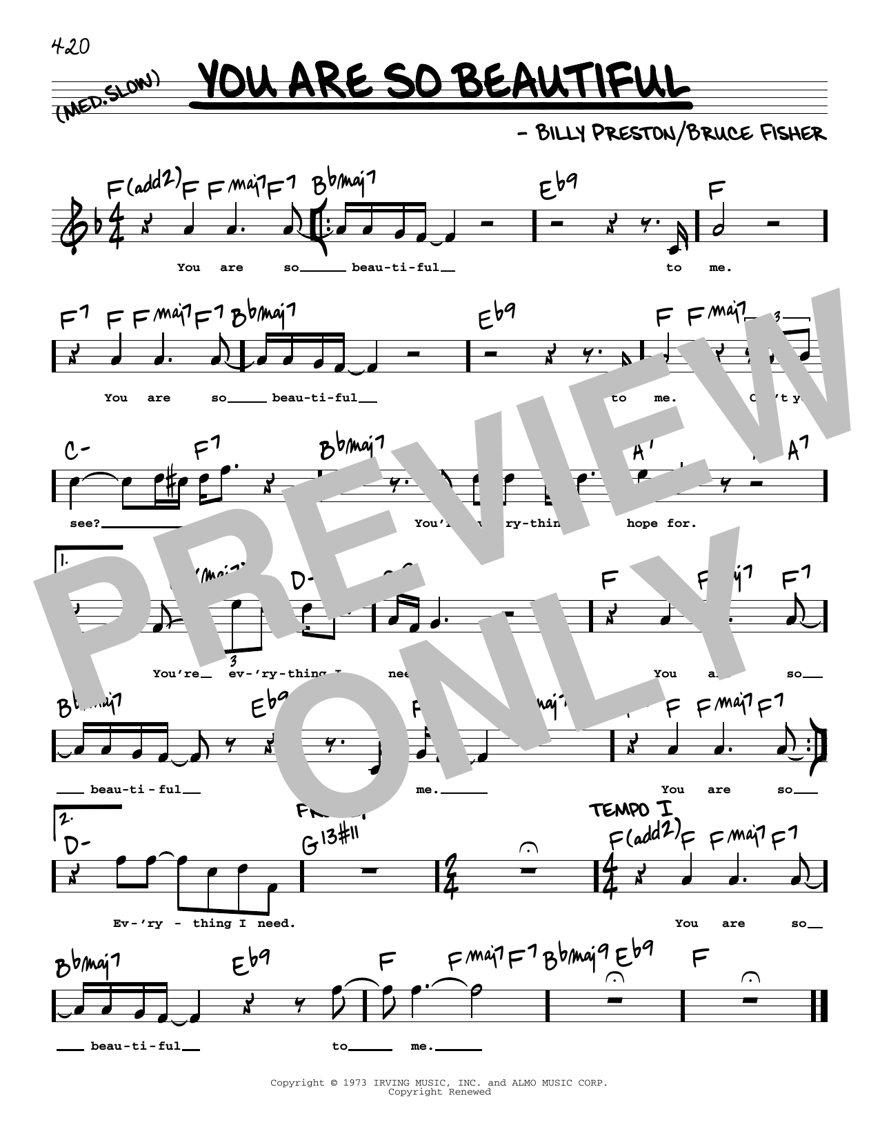 Joe Cocker You Are So Beautiful (High Voice) Sheet Music