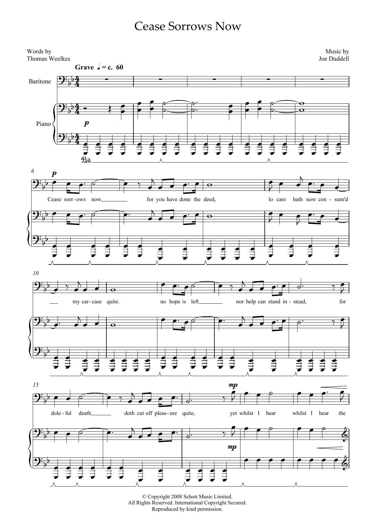 Joe Duddell Cease Sorrows Now (for baritone and piano) Sheet Music