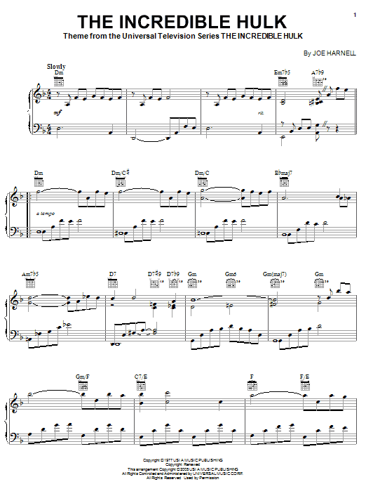 Joe Harnell The Incredible Hulk Sheet Music