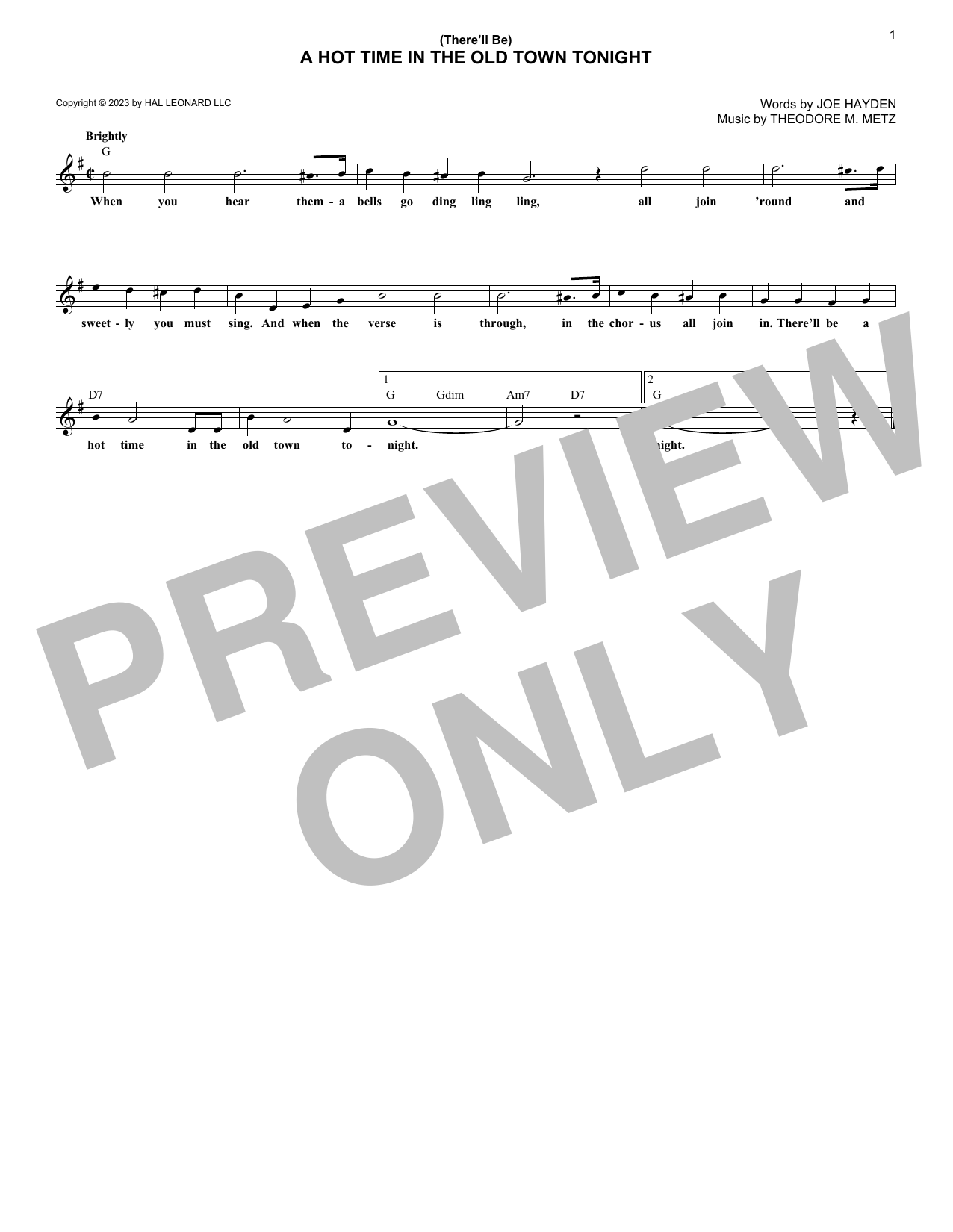 Joe Hayden and Theodore M. Metz (There'll Be) A Hot Time In The Old Town Tonight Sheet Music