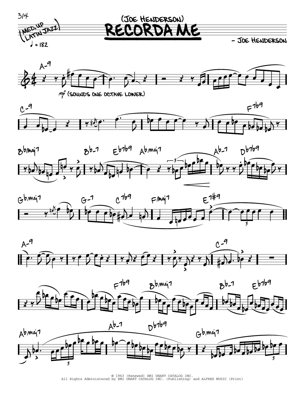 Joe Henderson Recorda Me (solo only) Sheet Music