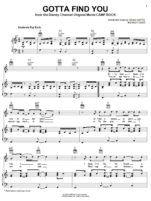 Joe Jonas Gotta Find You (from Camp Rock) Sheet Music
