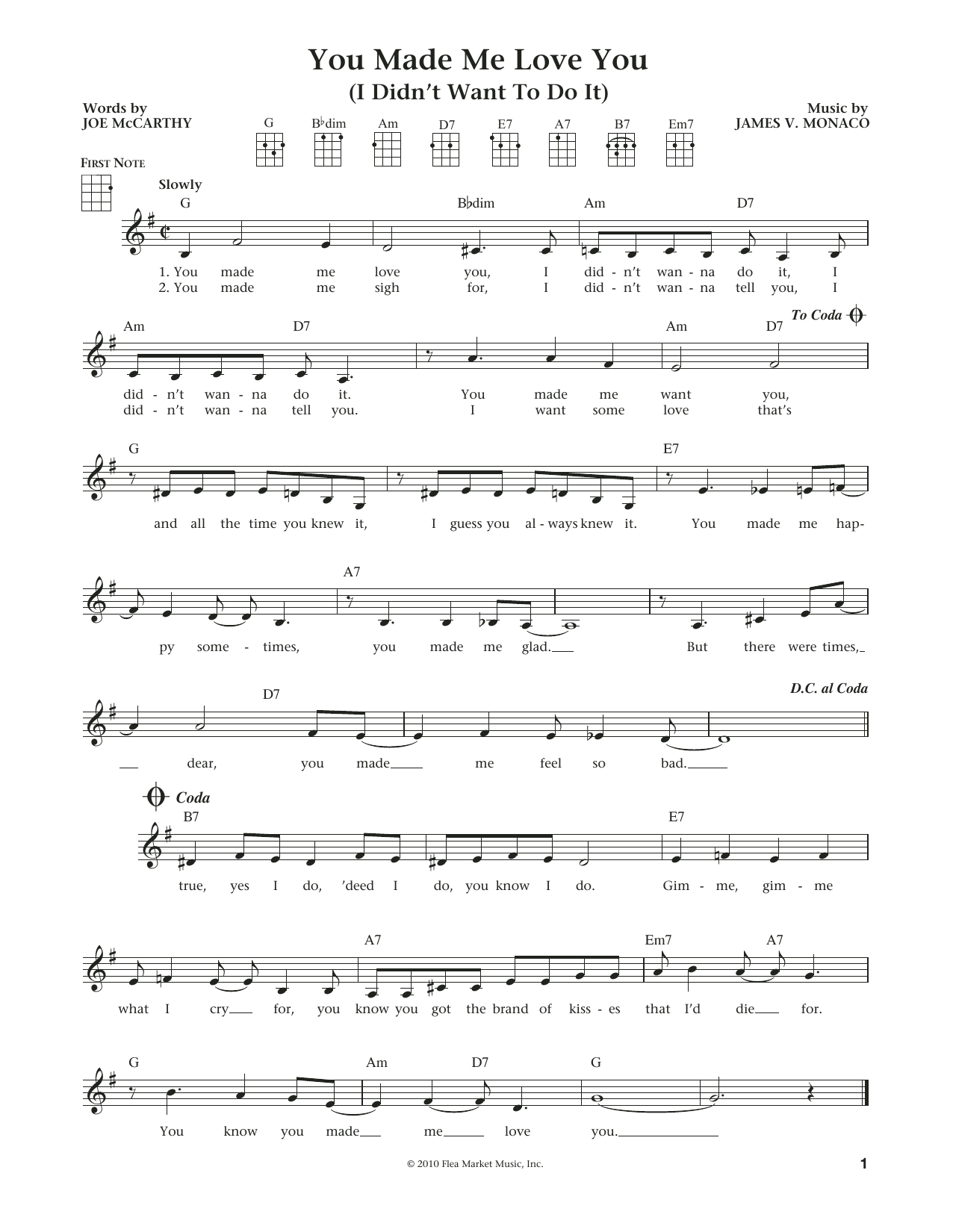Joe McCarthy You Made Me Love You (I Didn't Want To Do It) (from The Daily Ukulele) (arr. Liz Sheet Music