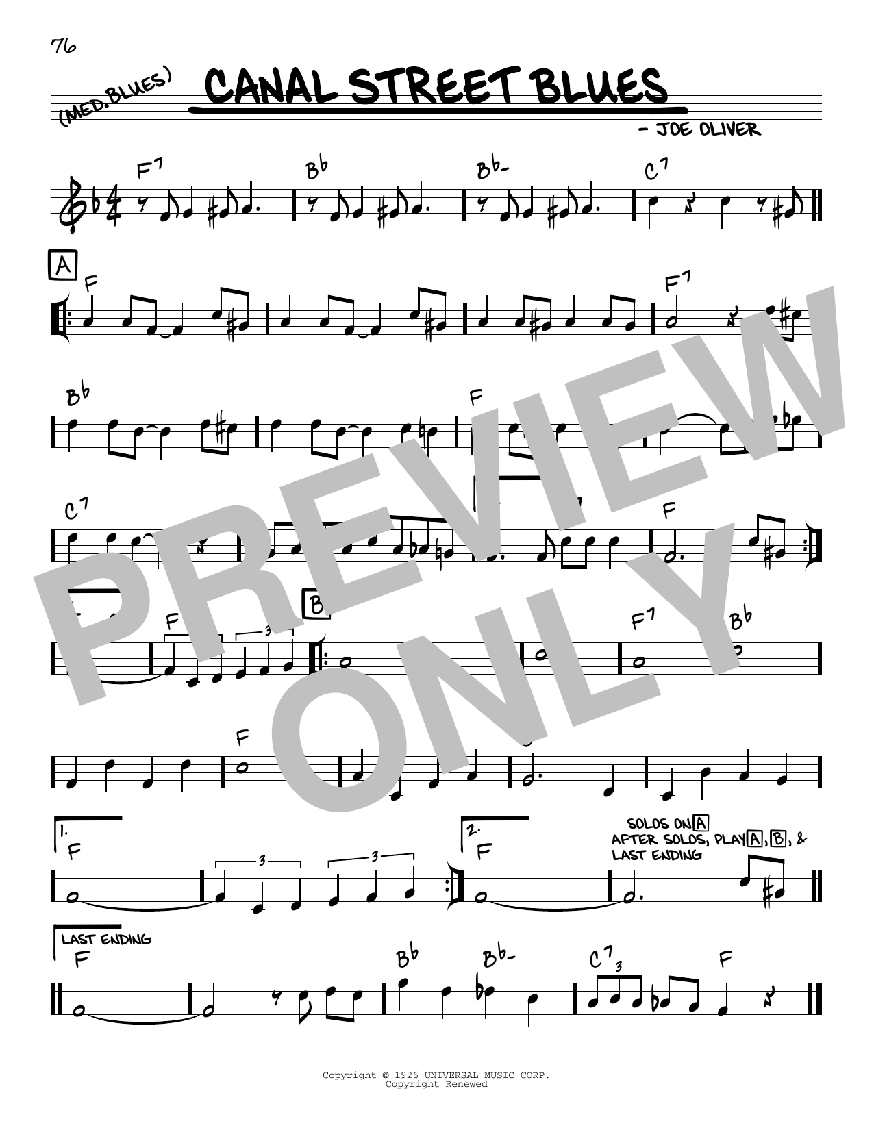 Joe Oliver Canal Street Blues (arr. Robert Rawlins) Sheet Music