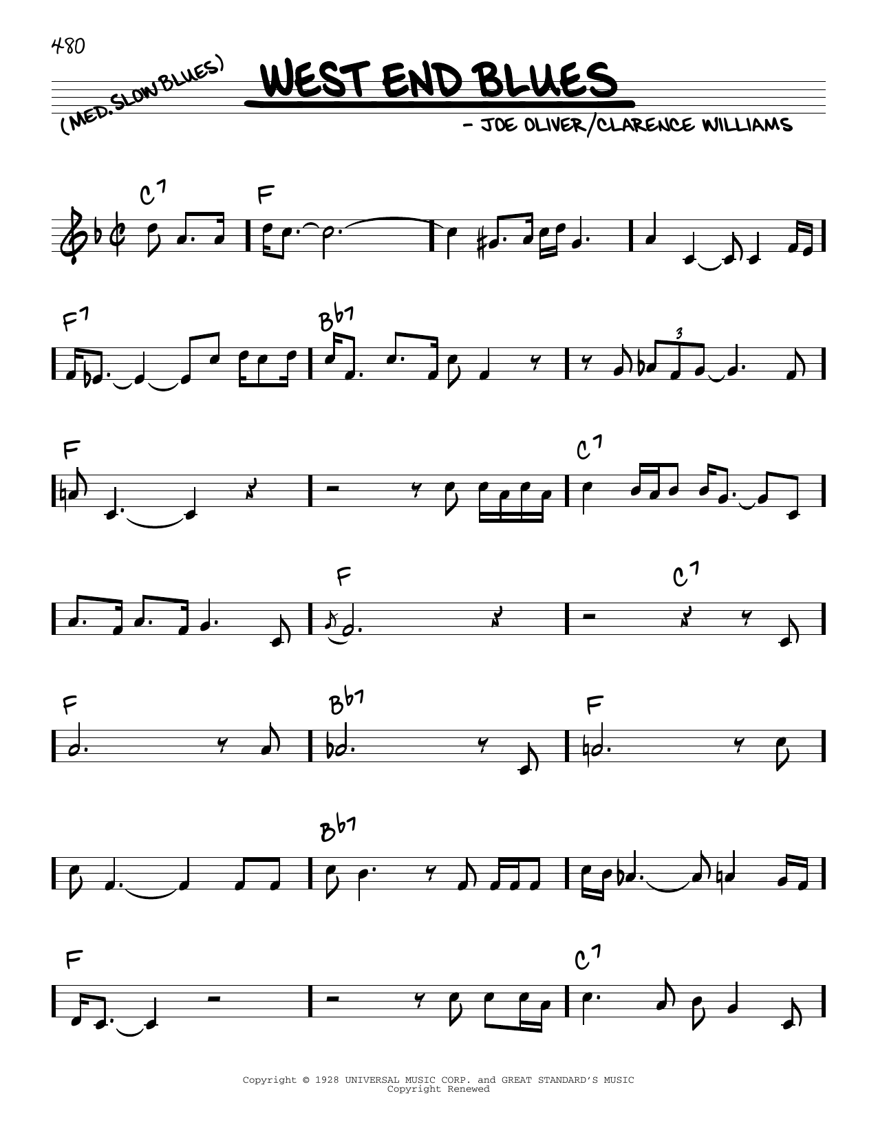 Joe Oliver West End Blues Sheet Music