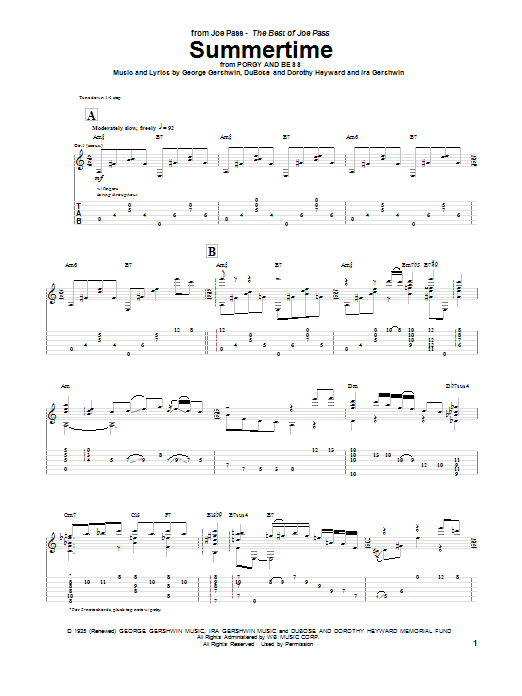 Joe Pass Summertime Sheet Music