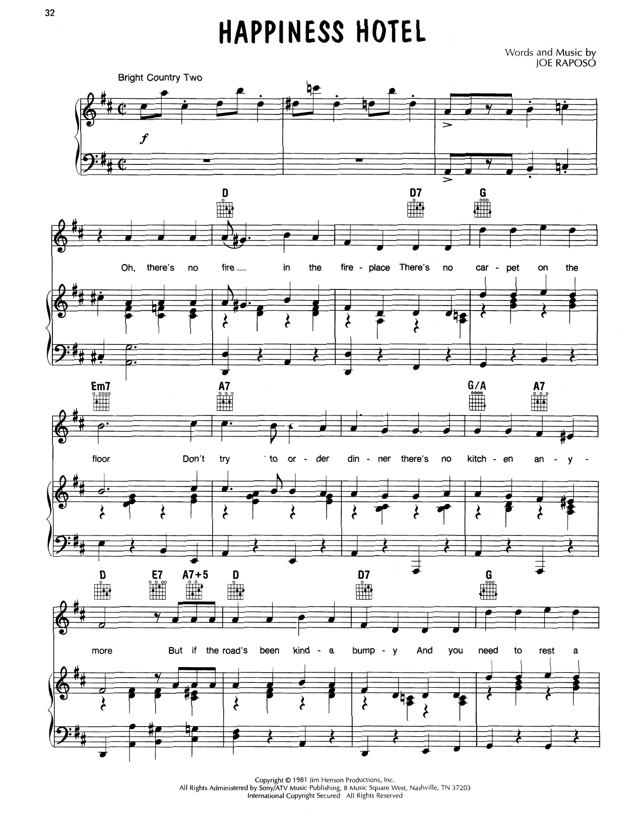 Joe Raposo Happiness Hotel (from The Great Muppet Caper) Sheet Music