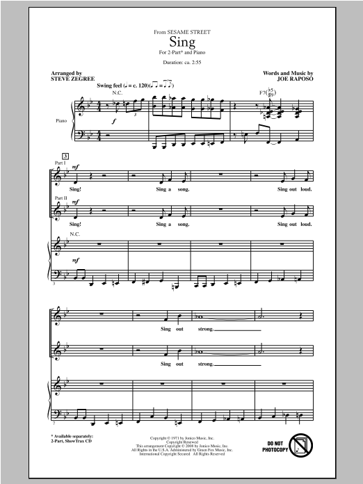 Joe Raposo Sing (from Sesame Street) (arr. Steve Zegree) Sheet Music