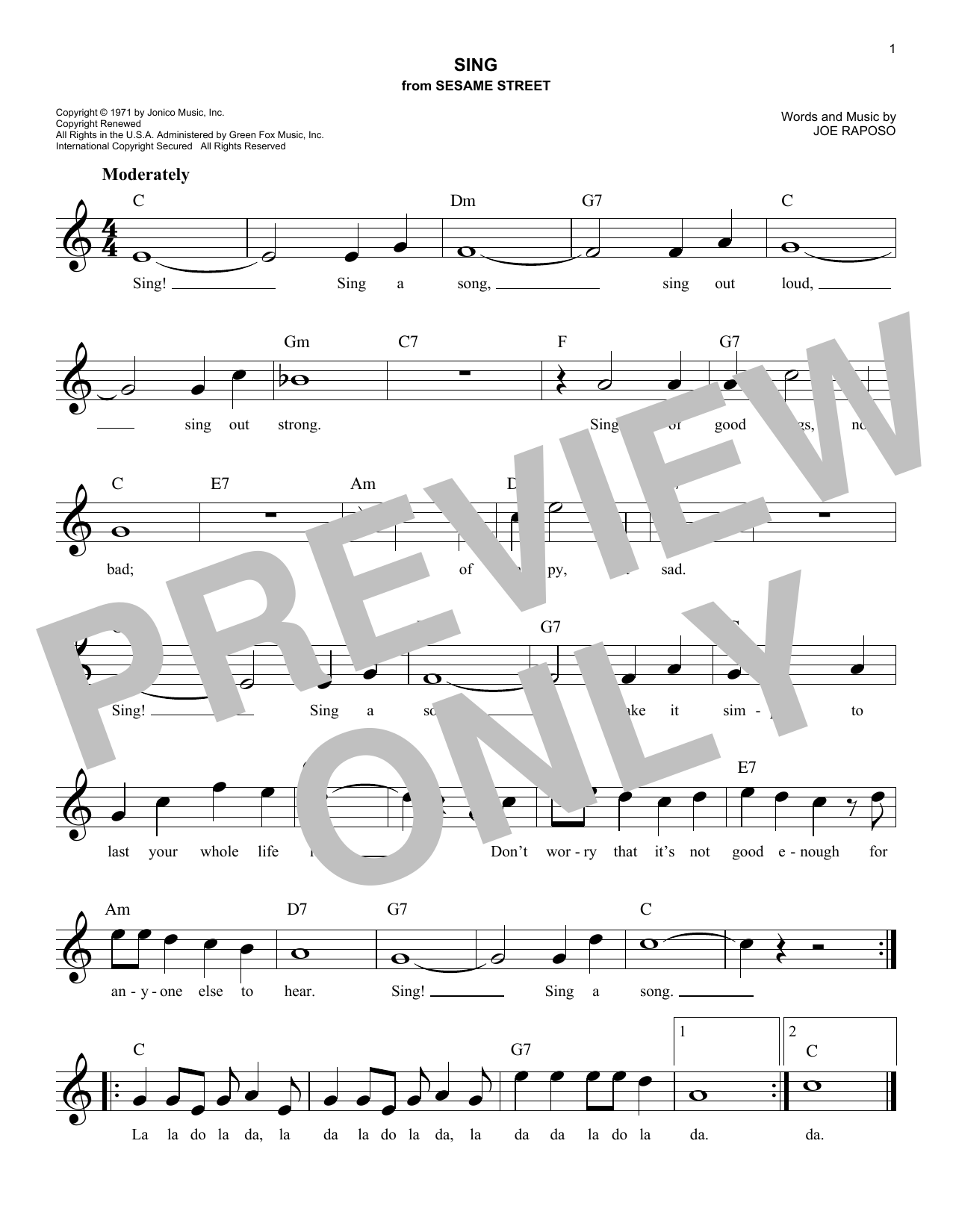 Joe Raposo Sing Sheet Music