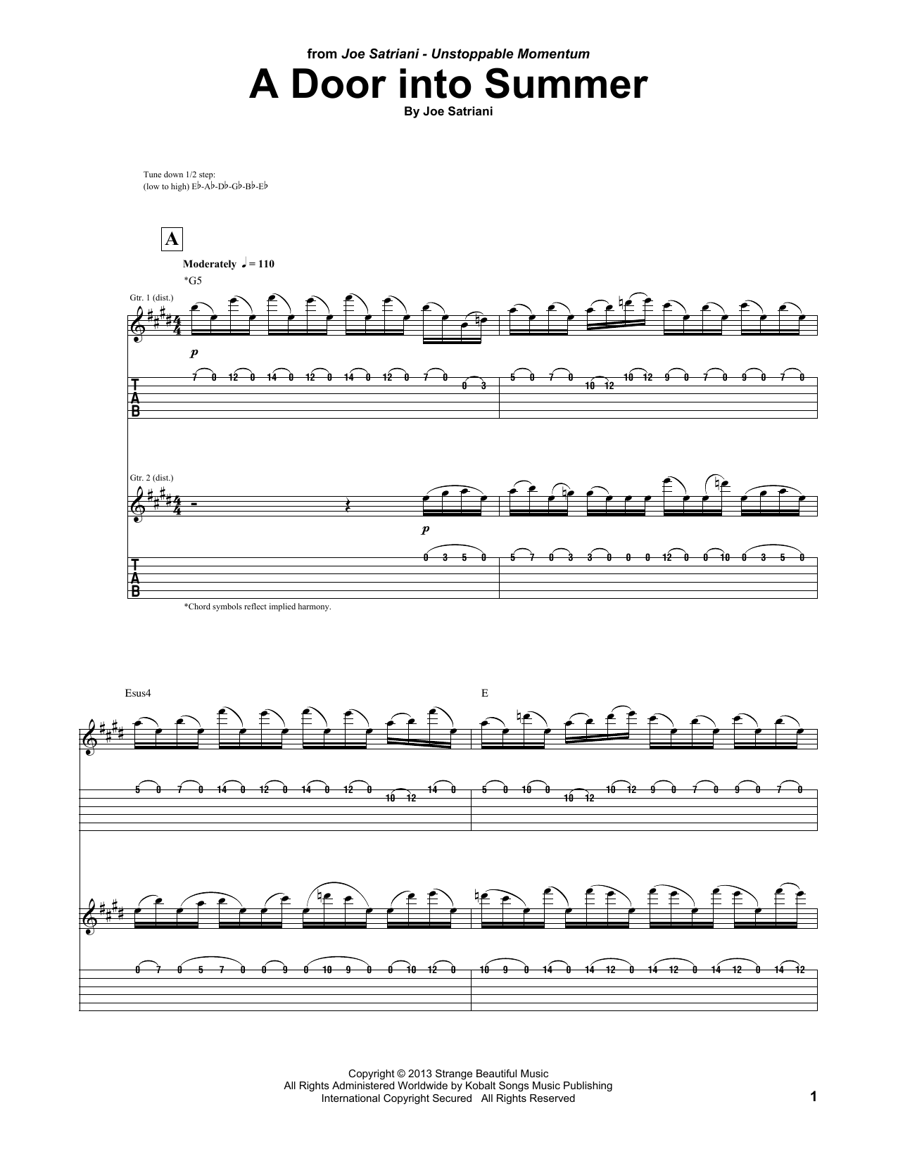 Joe Satriani A Door Into Summer Sheet Music
