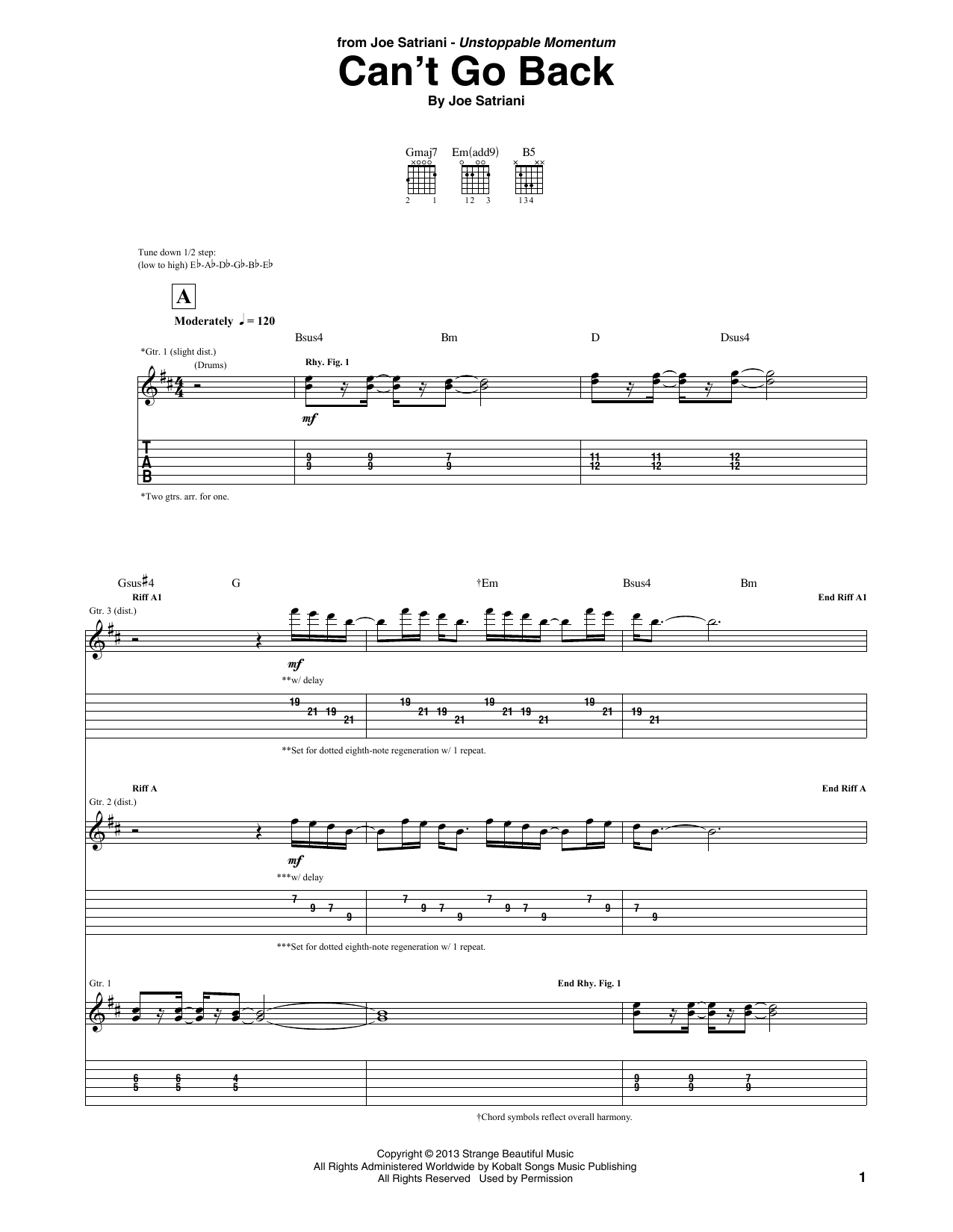 Joe Satriani Can't Go Back Sheet Music