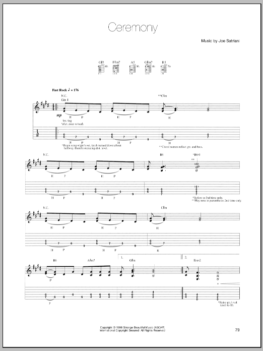 Joe Satriani Ceremony Sheet Music